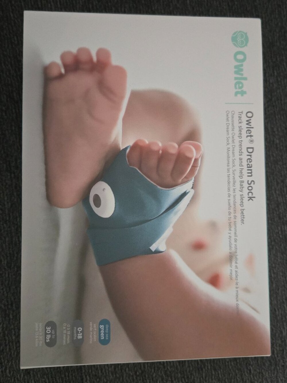Owlet Dream Sock Baby Monitor - 0-18 Months, Deep Sea Green